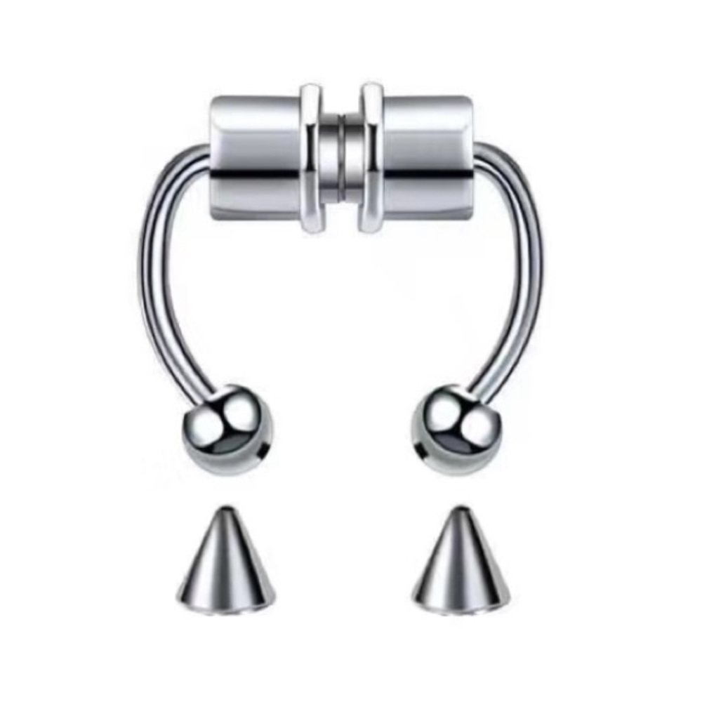 🆕Magnetic Nose Septum Ring (Silver) with 2 sets of ends (ball and spike)